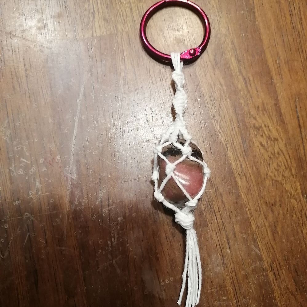 Rhodonite Macrame Keychain